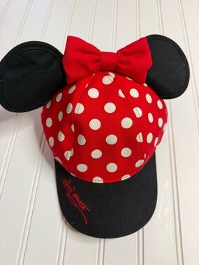 Disney Red White Polka Dot Minnie Mouse Hat with Black Ears